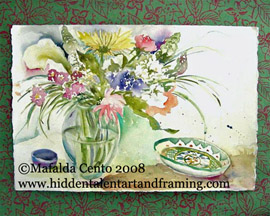 Sorento Dish, Still Life Art Gallery, Watercolor Painting from artist Mafalda cento
