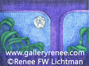 Moon Over Cattleya - Fantasy Art Gallery, Ballpoint Pen from Artist Renee FW Lichtman