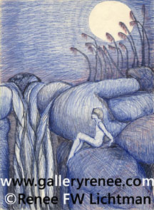 Rock Nymph - Figurative Art Gallery, allpoint Pen from artist Renee FW Lichtman